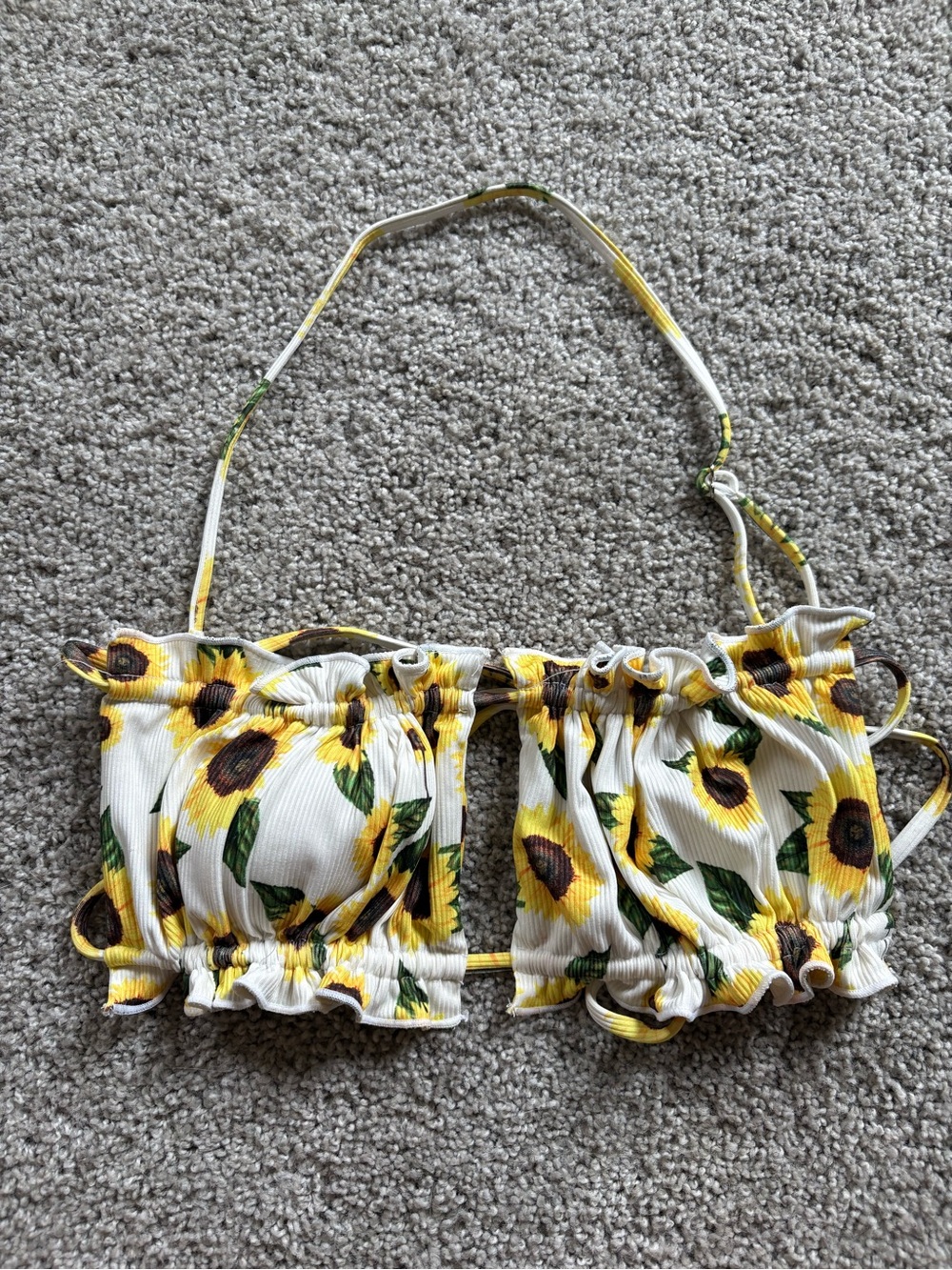 Sunflower Print Smocked Bikini Top